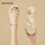 DAPHNE达芙妮凉鞋女夏季外穿时尚平跟百搭仙女风孕妇新款软底气质罗马鞋 米色 跟高2.5cm 37 (235mm)