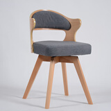 实木家用旋转电脑椅学生书桌椅简约休闲椅写字椅餐椅卧室书房椅 本木灰色棉麻