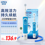 欧乐B（Oral-B）电动牙刷软毛成人 小圆头牙刷学生挚爱情侣礼物自动声波旋转震动充电式（含刷头*2）清新蓝D100