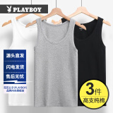 花花公子（PLAYBOY）男士背心 纯棉背心 四季吊带背心男无袖薄汗衫打底3件装 黑色1白色1灰色1 2XL