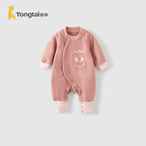 童泰（TONGTAI）婴儿连体衣秋冬季宝宝衣服休闲外出满月百天哈衣摇粒绒爬服 粉色 66cm