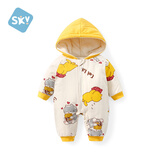 舒贝怡婴儿衣服新生儿连体衣哈衣夹棉周岁衣服满月宝宝爬爬服小熊90CM