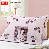 金号 纯棉枕巾一对2条装 全棉纱布加大加厚卡通情侣儿童家用枕头巾 格子兔/红色（2条装） 52*76cm