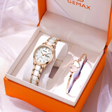 格玛仕（gemax）女士手表女石英表女表腕表名表十大品牌电子手表女生2025新款国表 镶钻双日历夜光【手镯+礼盒】