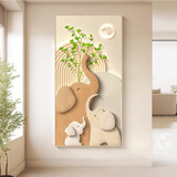 墨派（Mopai）玄关装饰画竖版现代简约走廊过道背景墙壁画入户轻奢挂画免打孔 幸福吉象 80*160cm晶瓷+铝合金边框
