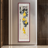 良木齐白石五福临门新中式入户玄关装饰画竖长条走廊挂画国画客厅壁画 A-五福临门 35*120CM-雅致红木框