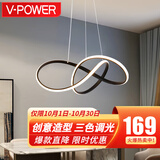 V-POWER餐吊灯现代简约吊灯吧台灯装饰灯 餐厅灯创意个性设计感餐厅吊灯 9045黑色-三色可调