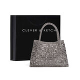 CLEVER & KETCH包包女包生日礼物送女友金属闪亮包串珠包亮片单肩包斜挎包手提包 银色