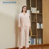 舒雅（Schiesser）父亲节男女情侣款睡衣棉莫代尔翻领长袖长裤家居服套装E5/20052H 女E0/17934H粉红7703 L