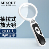 MIXOUT米欧特 高倍阅读鉴定放大镜 3-10倍双镜片带灯 手持抽拉式