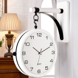 汉时（Hense） 创意轻奢双面挂钟现代简约挂墙时钟客厅挂表两面石英钟表HDS03 白色D款