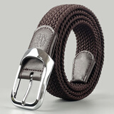 JWKE高档商务休闲编织皮带男士百搭帆布腰带松紧弹力裤腰带生日礼物 深咖啡 100cm