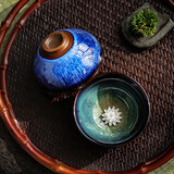 茶艺贵族建盏天目拉丝窑变茶杯主人杯功夫茶具品茗杯茶碗茶盏单杯个人 海之蓝+天之蓝莲花对杯礼盒装