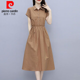 皮尔卡丹（pierre cardin）纯棉连衣裙女2024夏季新款时尚减龄显瘦气质百搭休闲中长裙子 焦糖色 3XL:建议135-145斤