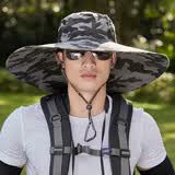 里普翎防晒帽男夏季户外遮阳帽子男士防紫外线太阳帽钓鱼帽登山渔夫帽 超大沿深灰迷彩 56-61CM均码可调节