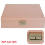 蓓儿丹蒂首饰盒带锁手表盒戒指袖扣手镯饰品项链收纳盒双层带公主欧式 浅粉色平纹