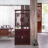 艺牛实木玄关柜 新中式双面雕花福字客厅仿古南榆木多功能隔断柜子 窄版小福字玄关90*38*195cm