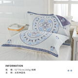 洁丽雅（grace）枕巾纯棉纱布一对装加大加厚枕头巾男女四季通用夏季成人情侣 太阳神-蓝色【一对装52*76cm】