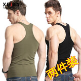 续点工字背心男夏季弹力修身休闲健身紧身运动跨栏棉男士吊带无袖坎肩 军绿+黑色 XL 码128-138斤左右修身版型
