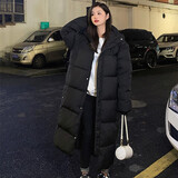 托玛菲 羽绒棉服女中长款加厚连帽棉衣外套冬季女装新款休闲韩版宽松保暖过膝面包服长款衣服学生棉袄子显瘦 黑色（现货） S