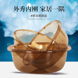 【三个装】宅一起加厚脸盆婴儿盆孕妇母婴盆3个装大号带把手塑料洗脸盆洗菜盆洗脚盆 加厚3个【茶色-大中小】