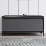 南岭之冠全实木意式换鞋凳家用门口鞋柜一体入户坐凳长条穿鞋凳轻奢床尾凳 对开门【90*35*48】深灰色