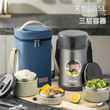 泰福高（TAFUCO）保温饭盒真空饭桶超长保温多层饭盒大容量学生上班族便携便当饭盒 【316+焖烧】T2528黑色 3层 2.5L