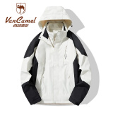 西域骆驼（VANCAMEL）冲锋衣男女加厚防风保暖登山服三合一可拆卸夹克外套连帽滑雪服 KY1818S熊猫白/黑色-女 M