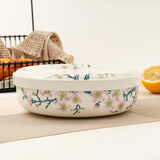 金岚玉唐山骨瓷7英寸深窝盘带瓷盖汤盘带盖盘子陶瓷盖微波炉菜盘瓷盖盘 青雀之喜-窝碗+盖子 1个 7英寸