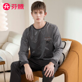 芬腾 情侣纯棉睡衣女秋季季长袖新款卡通圆领套头家居服套装 复古灰（男） L
