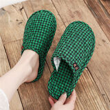 巧樱布拖鞋女韩国男女情侣秋冬季家居棉拖鞋卧室内木地板无声软底布底 女包脚007小绿格 38-39 女大码适合38-39脚