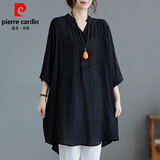 皮尔卡丹（pierre cardin）加肥加大码女装夏季2026新款中长款宽松短袖t恤女夏胖mm上衣 黑色 3XL 【建议180-220斤】