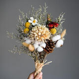 爱满（AIMAN）干花永生花装饰摆件棉花真花小清新尤加利叶雏菊松果客厅卧室插花 米白玉兰花+蔷薇+棉花花束 干花包