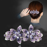 案妆七夕发夹女韩国盘发大号弹簧夹水晶镶钻花朵发饰品马尾发卡子 紫色(送礼盒)