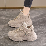 回力精选女鞋老爹鞋子女秋冬新款真皮高帮时尚厚底软底运动鞋休闲鞋 卡其高帮时尚单鞋 37