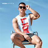 墨立方运动背心男士潮牌度假坎肩马甲宽松夏季宽肩健身训练无袖t恤 白色/红色 170/92A/M