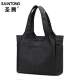 圣腾简约女手提行李包出差包小旅游包短途旅行包单肩健身包纯色登机包韩版折叠防水小型行李袋妈咪包逛街女包 黑色 单独型号