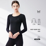 猫人保暖内衣男女士纯棉秋衣秋裤情侣青年薄款打底套装秋冬季 【磨毛棉舒绒】女套-黑色 2XL 【男女码，建议重140-160斤】