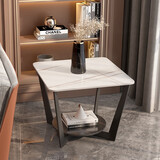 美线康桥 北欧客厅岩板边几极简沙发床头侧边柜轻奢角几方形铁艺边桌 50*50*50上层白金+下层黑金