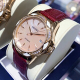 卡罗莱（CALUOLA）女士手表女款全自动机械表品牌镶钻送女生情人节礼物女朋友老婆 金粉酒红皮 CA1206