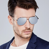 威古氏（VEGOOS）尼龙太阳镜时尚潮男经典飞行员蛤蟆镜型男开车专用驾驶墨镜3181 枪框白水银