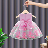 鸾雀翔一周岁女宝宝周岁生日礼服抓周服幼儿裙子儿童晚礼服女童公主纱裙 粉色 80 建议身高73-84体重15-22斤