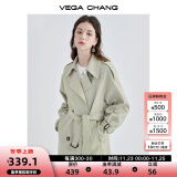 VEGA CHANG风衣外套女2024年秋新款中长款高级感纯色大衣 豆沙绿 XS