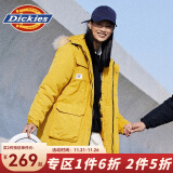 dickies棉服 可脱卸毛领字母印花多口袋夹克百搭厚外套 9551 姜黄 S