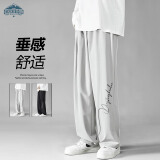 顶峰保罗（Dingfengbaoluo）休闲裤子男春夏宽松直筒垂感舒适阔腿裤运动卫长裤DDF04浅灰XL