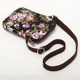 许棋杏手机袋挂脖老年人手机包女帆布包包时尚花色斜挎包零钱包简约逛街 黑色玫瑰