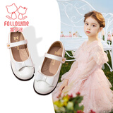 富罗迷女童皮鞋儿童公主鞋镜面软底演出鞋儿童单鞋方口皮鞋 白色 35 