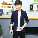 金盾（JINDUN）  西服男2024单西男韩版修身小西装男装外套男休闲上衣小西服套装 藏青单件-TZ08 3XL -（150-165斤）