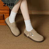 ZHR勃肯鞋女真牛皮通勤一脚蹬鞋子女休闲百搭单鞋女 AB55 卡其色 37 