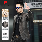 皮尔卡丹（pierre cardin）新款海宁皮衣男绵羊皮西装领皮夹克韩版短款帅气西服休闲外套 咖色 L 【建议115-130斤】